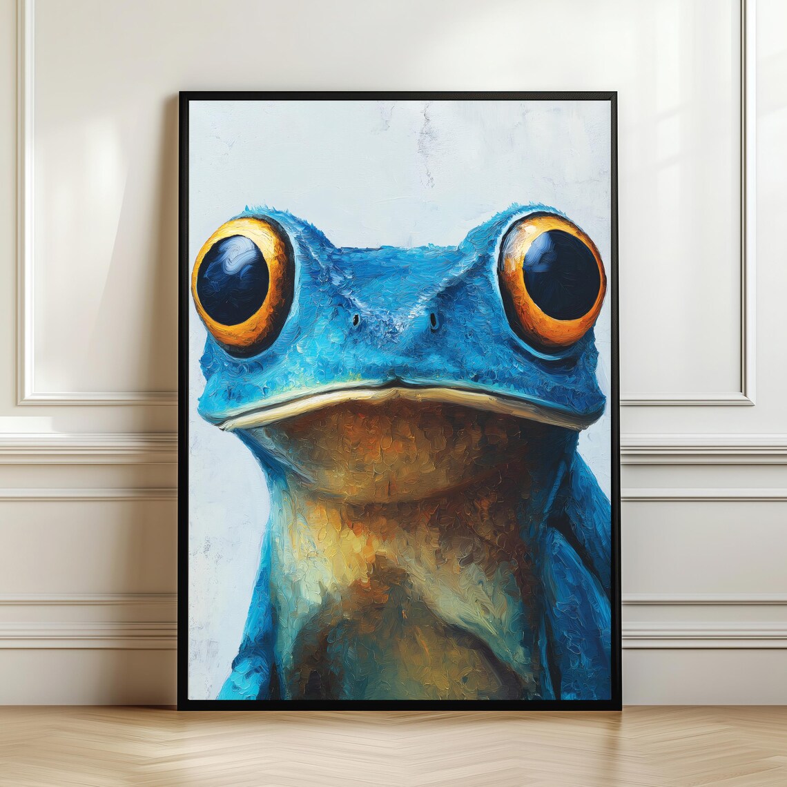 Vibrant Blue Frog Art Print Whimsical Animal Illustration Nursery Decor Digital Download
