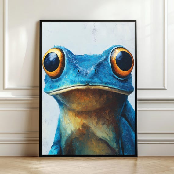 Vibrant Blue Frog Art Print Whimsical Animal Illustration Nursery Decor Digital Download