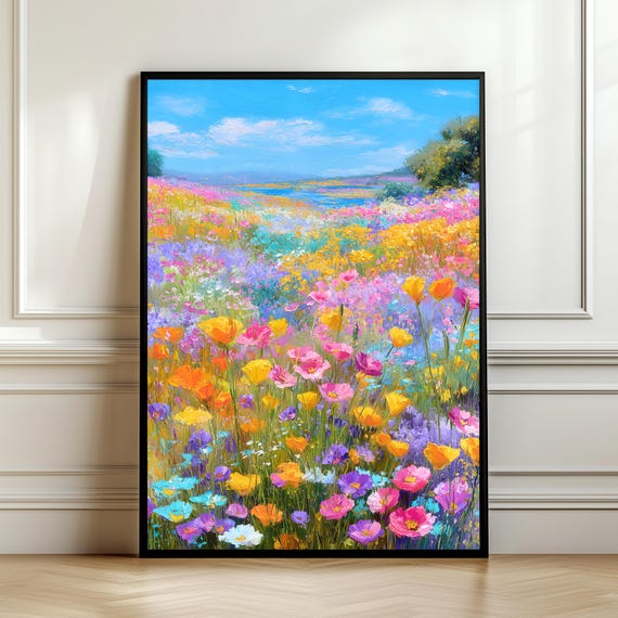 Colorful Wildflower Meadow Wall Art Abstract Landscape Painting Vibrant Floral Field Print Modern Impressionist Poster Digital Download