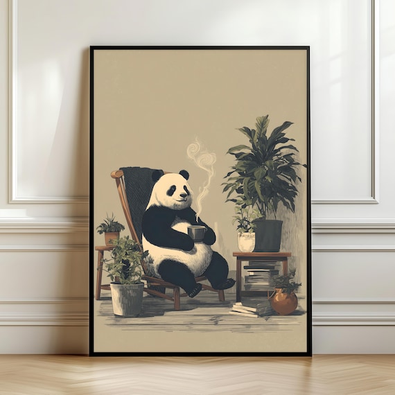 Zen Panda Wall Art Cozy Minimal Illustration Calm Japanese Inspired Poster Relaxing Animal Print Mindfulness Gift Digital Download