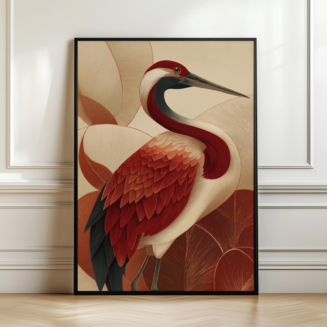Terracotta Crane Bird Boho Earth Tone Minimalist Nature Poster