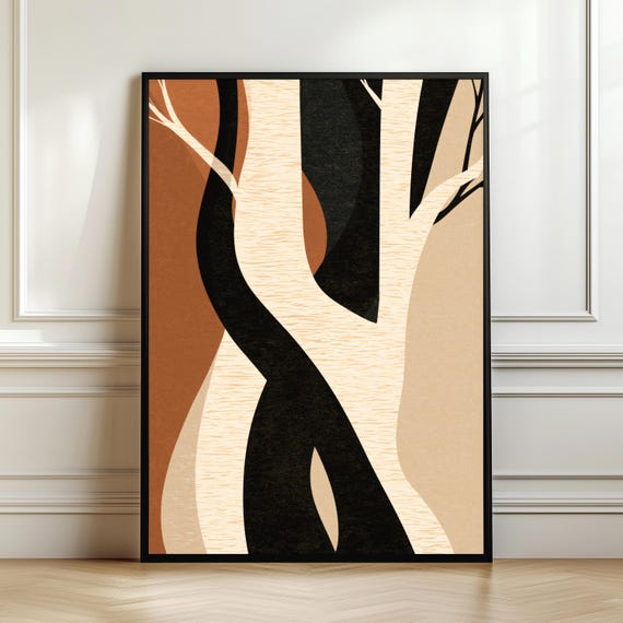 Modern Birch Forest Wall Art Organic Scandinavian Decor Mid Century Nature Print Minimal Woodland Poster Digital Download