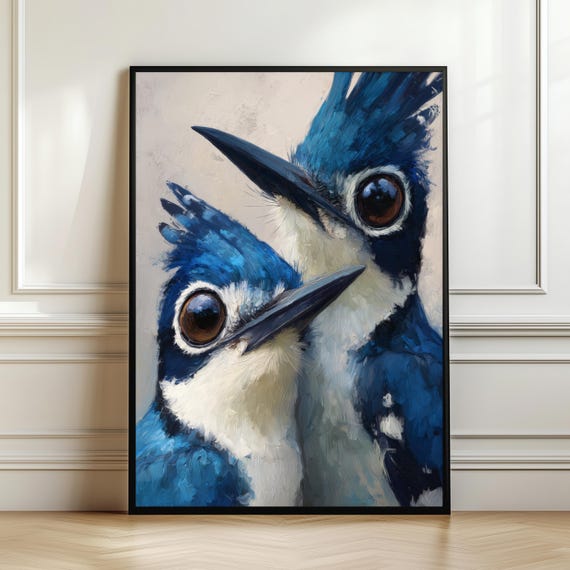 Whimsical Blue Hoopoe Bird Wall Art Animal Couple Print Colorful Poster Nature Inspired Decor Soft Aesthetic Gift Digital Download