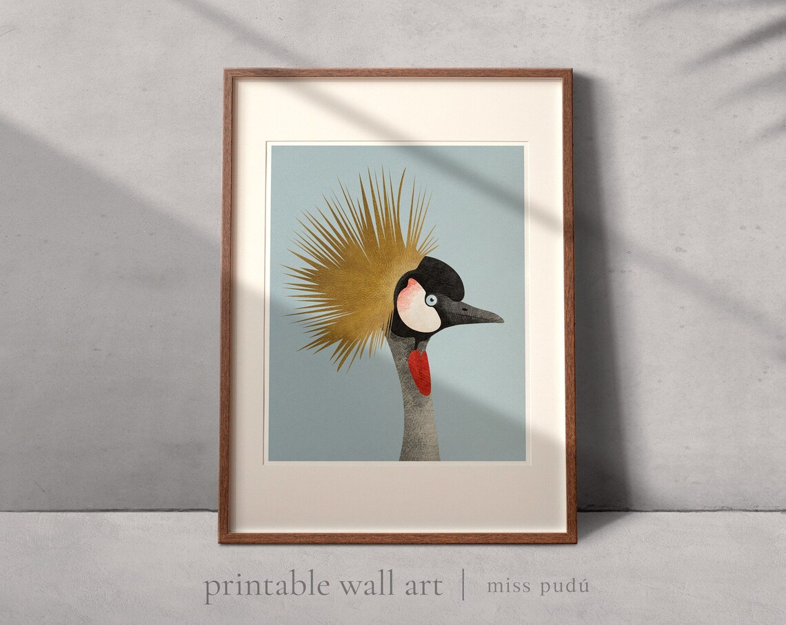 African Grey Crowned Crane Illustration Art Print - Image 3