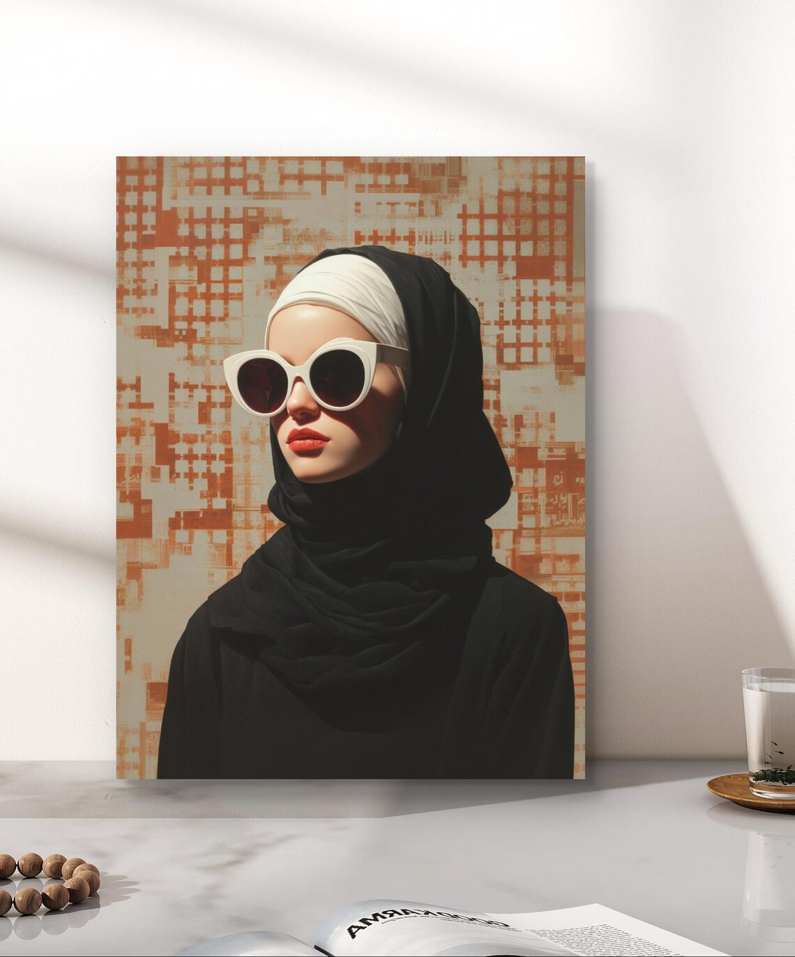 Retro Hijabi Portrait Print Modern Arab Woman In Sunglasses