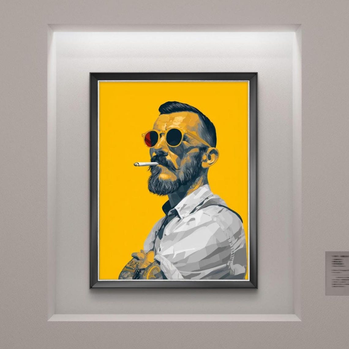 Bearded Hipster Sunglasses Yellow Pop Art Man Portrait Poster