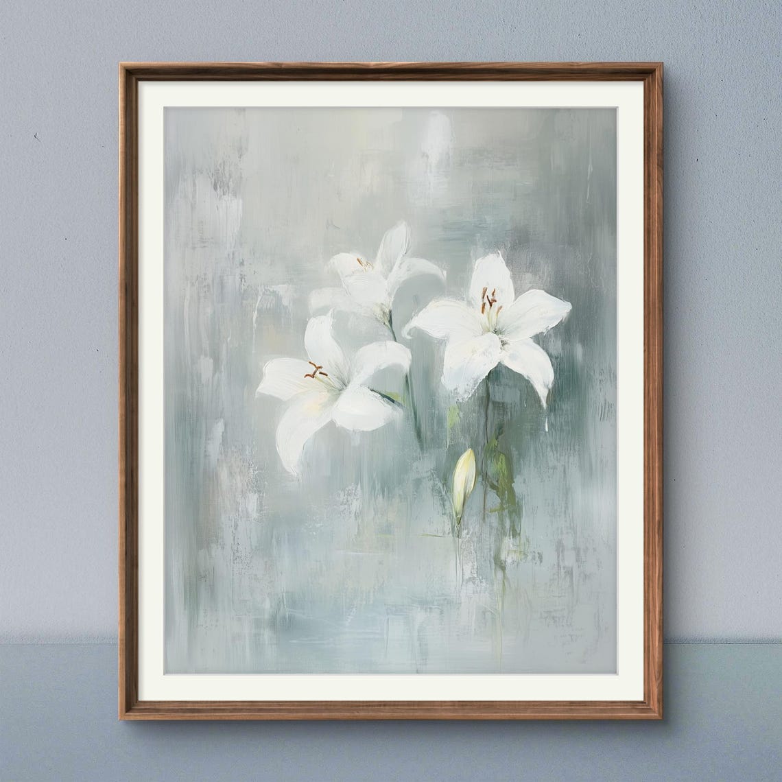 White Lily Blossoms Minimalist Floral Painting Art Decor Poster