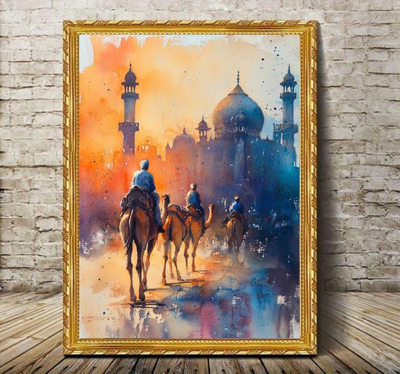 Watercolor Arabian Caravan, Vintage Desert Journey Art