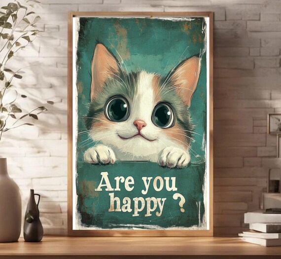 Vintage Cat Poster, Cute Retro Kitten Art