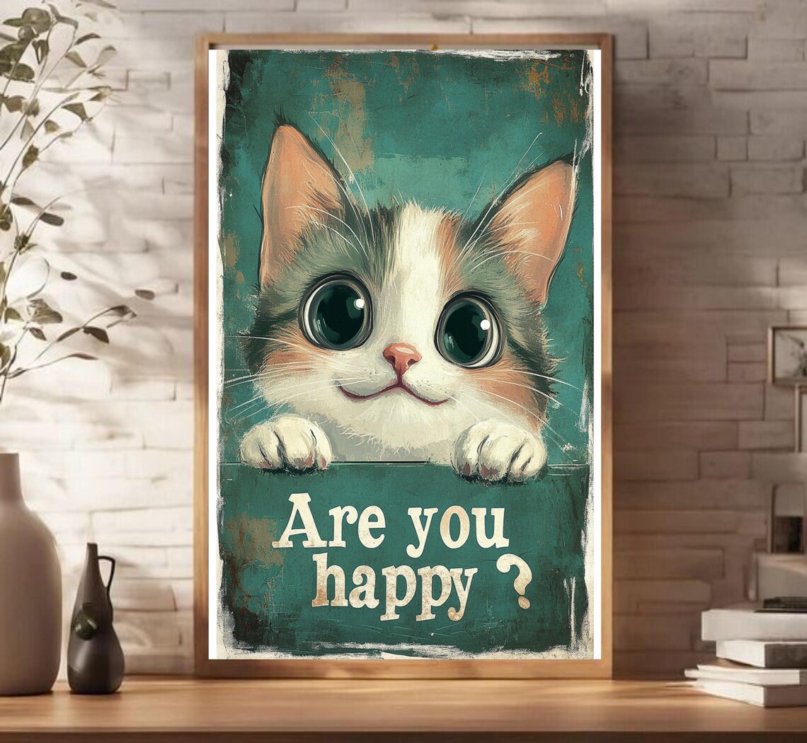 Vintage Cat Poster, Cute Retro Kitten Art