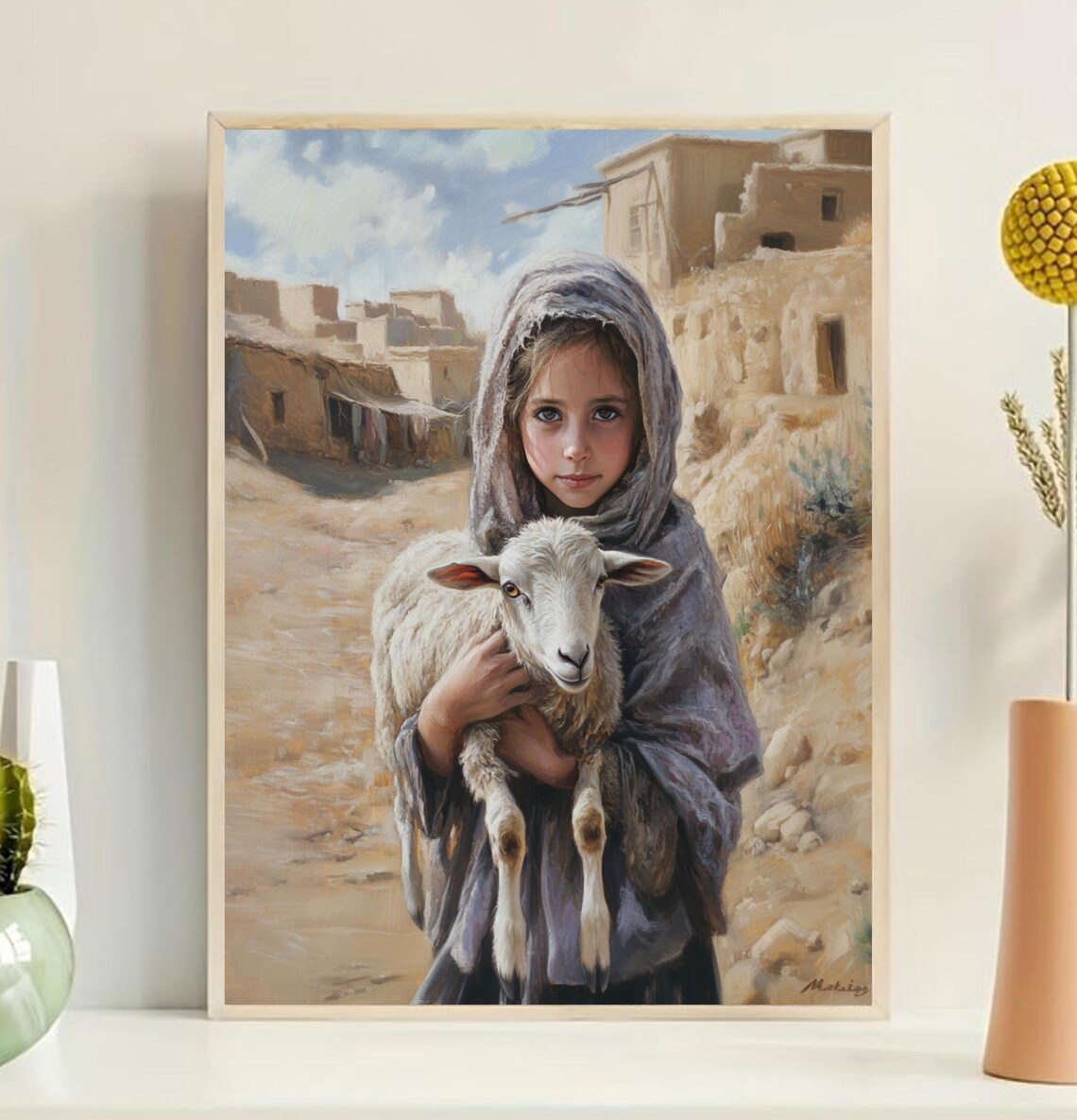 Innocent Shepherd Girl, Rustic Middle Eastern Portrait