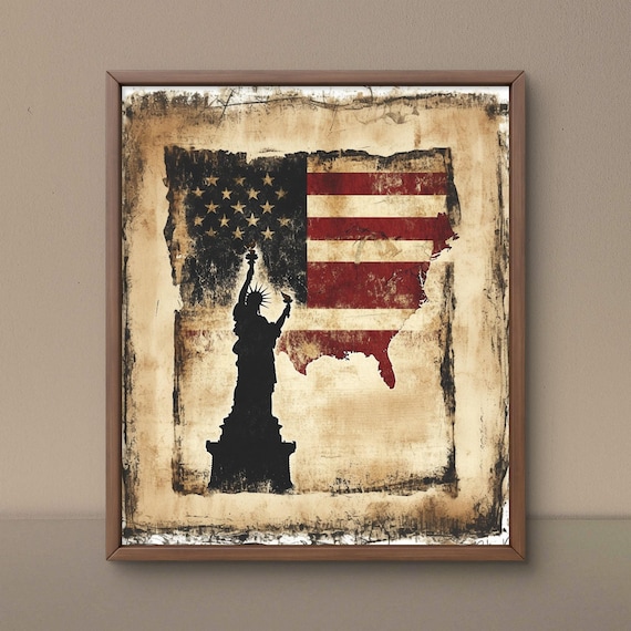 Statue of Liberty US Map Flag Vintage Distressed Americana Poster