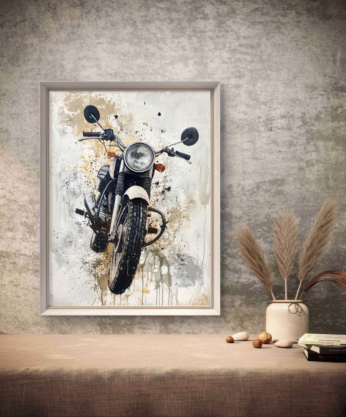 Vintage Motorcycle Front Grunge Splatter Garage Decor Poster