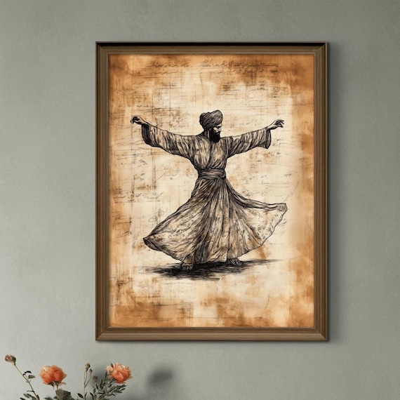 Whirling Dervish Art Print Vintage Sufi Dancer Sketch