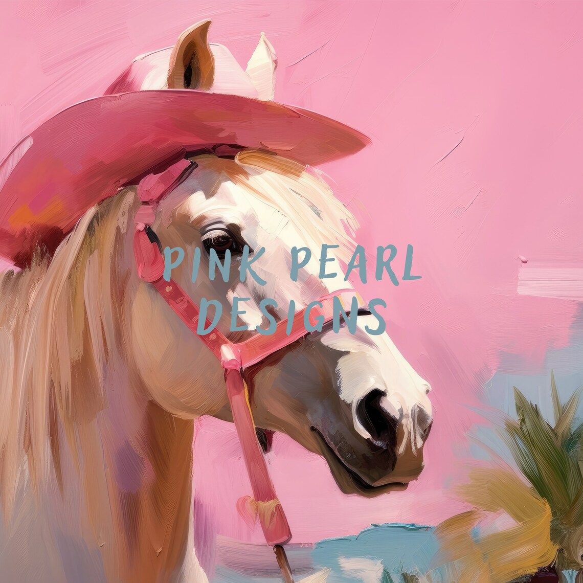 Horse With Pink Cowboy Hat, Preppy Western Art Print - Image 6