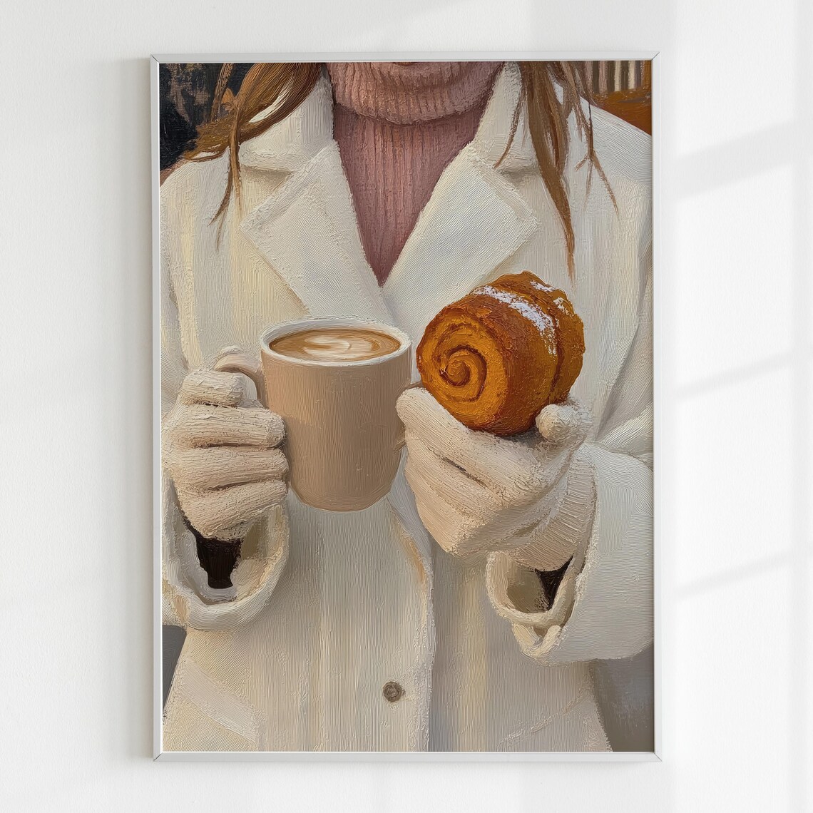 Cozy Girl With Coffee And Cinnamon Roll Winter Fashion Warm Kitchen Poster - Image 5