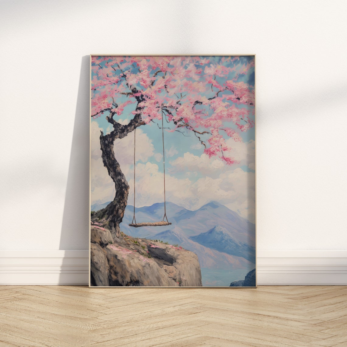 Cherry Blossom Tree Swing Mountain View Spring Pink Floral Art Print - Image 5