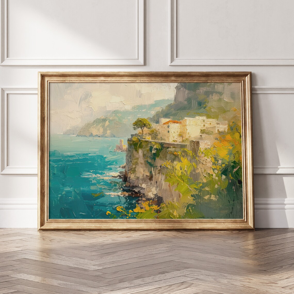 Amalfi Coast Italy Cliffside Village Turquoise Sea Oil Painting Poster - Image 7