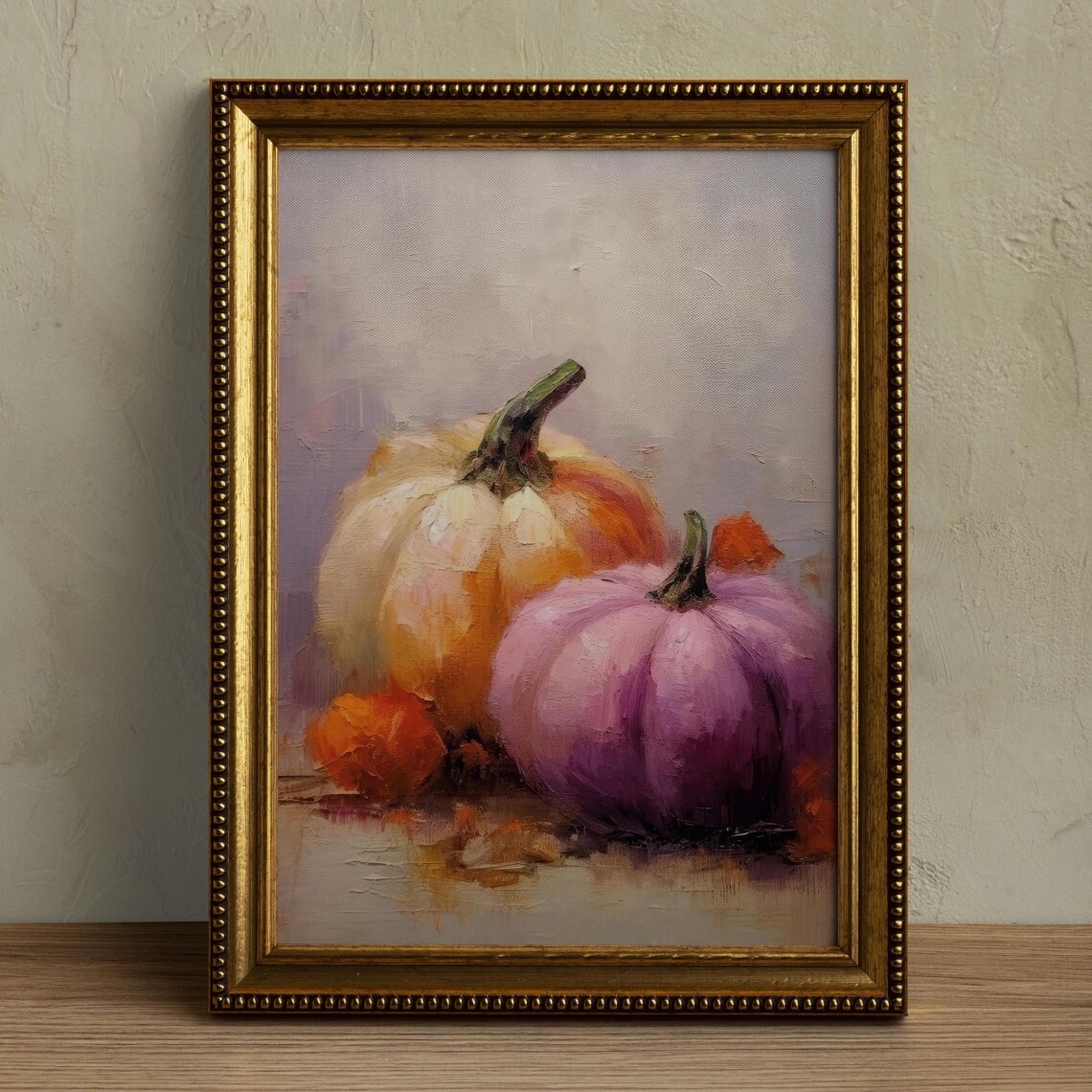 Pastel Pumpkins Still Life Cream Pink Purple Fall Harvest Kitchen Poster - Image 4
