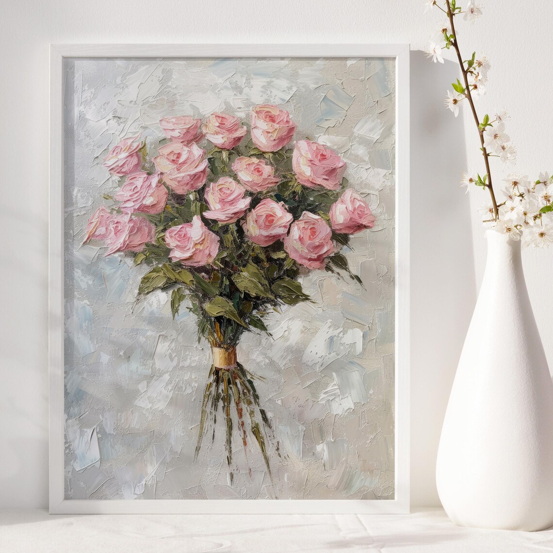 Pink Roses Bouquet Vintage Floral Art Print - Image 2