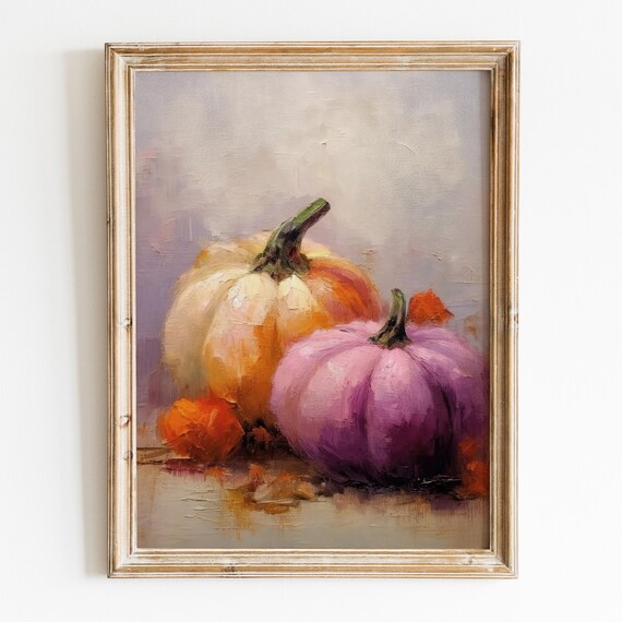 Pastel Pumpkins Still Life Cream Pink Purple Fall Harvest Kitchen Poster
