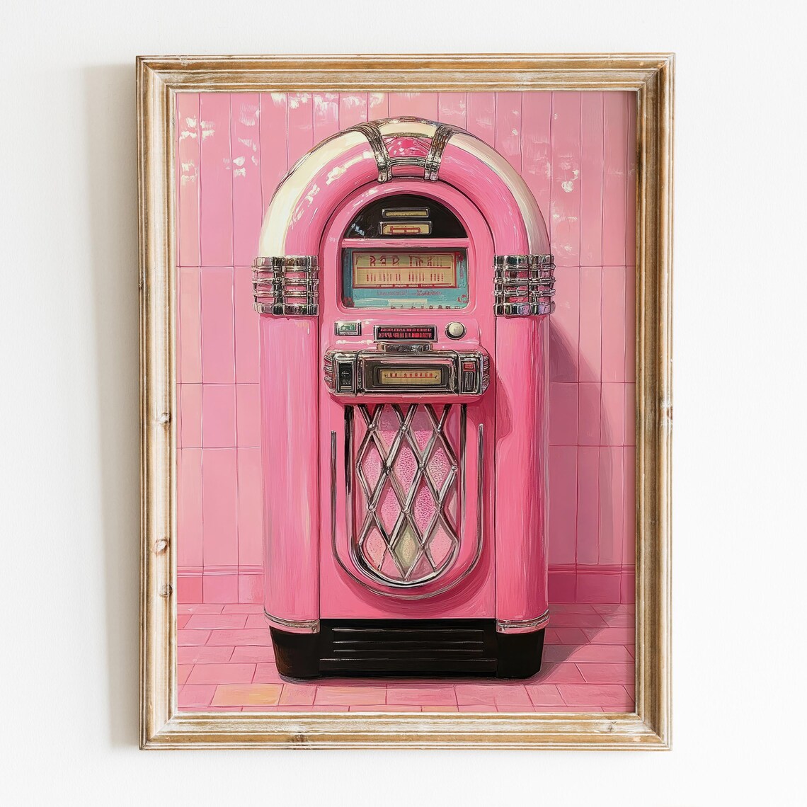 Pink Jukebox Retro Preppy Room Art Print