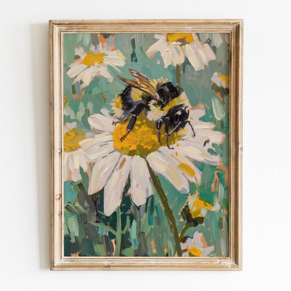 Cute Bee And Daisy Wall Art Trendy Spring Prints Preppy Room Decor Girly Vintage Spring Wall Art Honey Bee
