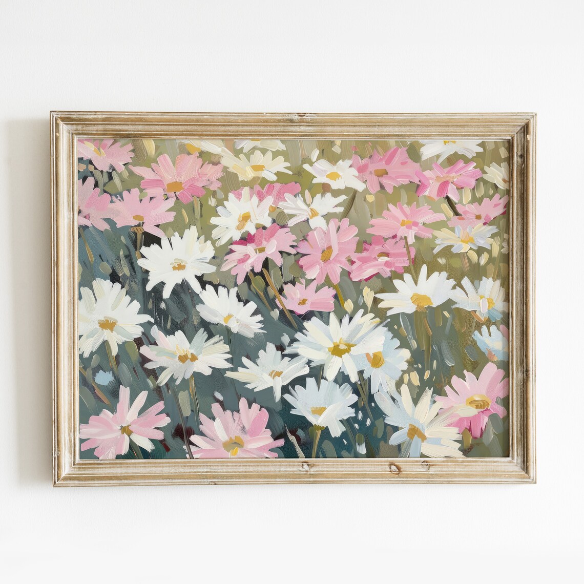Preppy Pink Daisy Art Print, Vintage Floral Decor