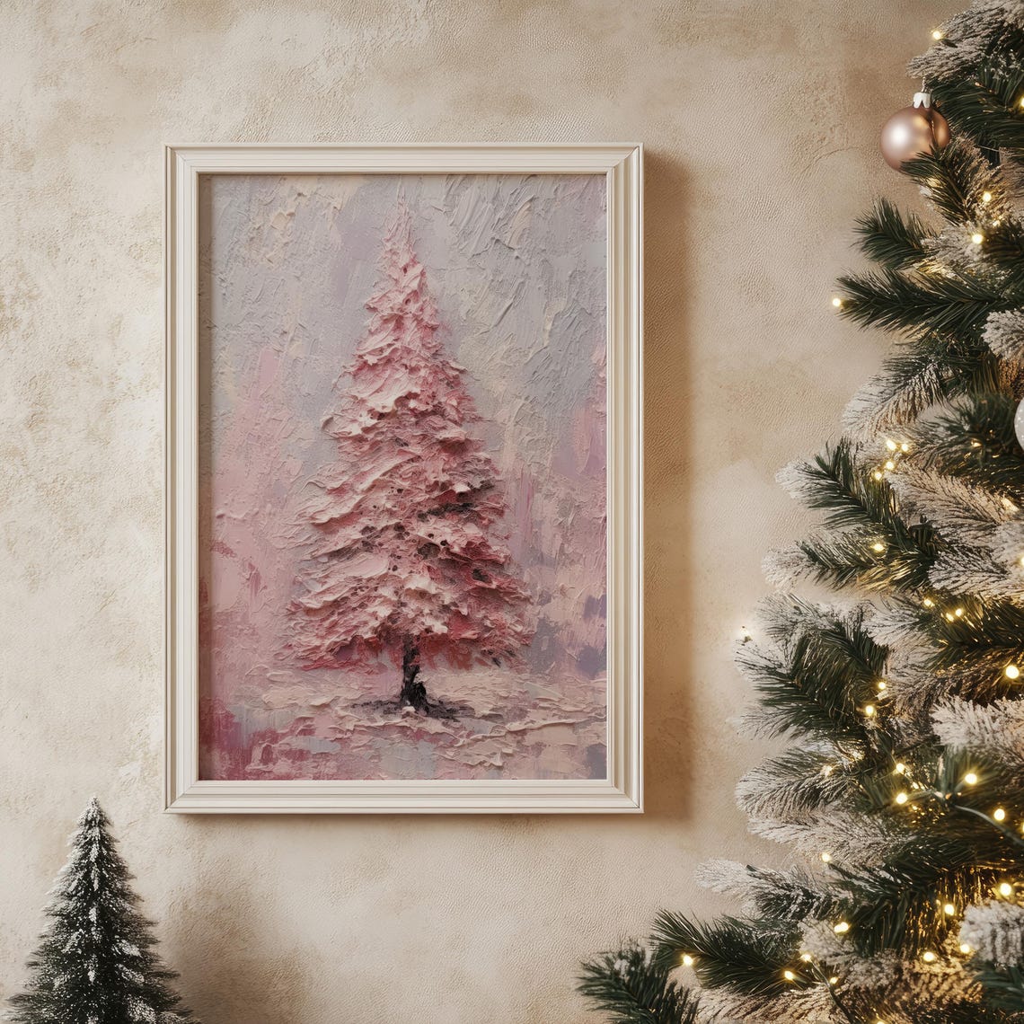 Pink Textured Christmas Tree Minimalist Holiday Wall Art Poster - Image 4