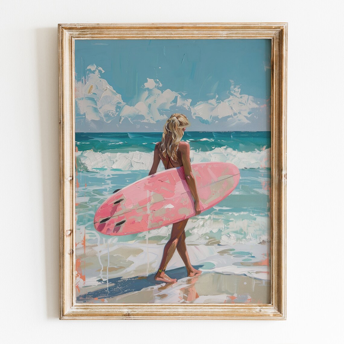 Surfer Girl Preppy Pink Surfboard Poster, Hawaii