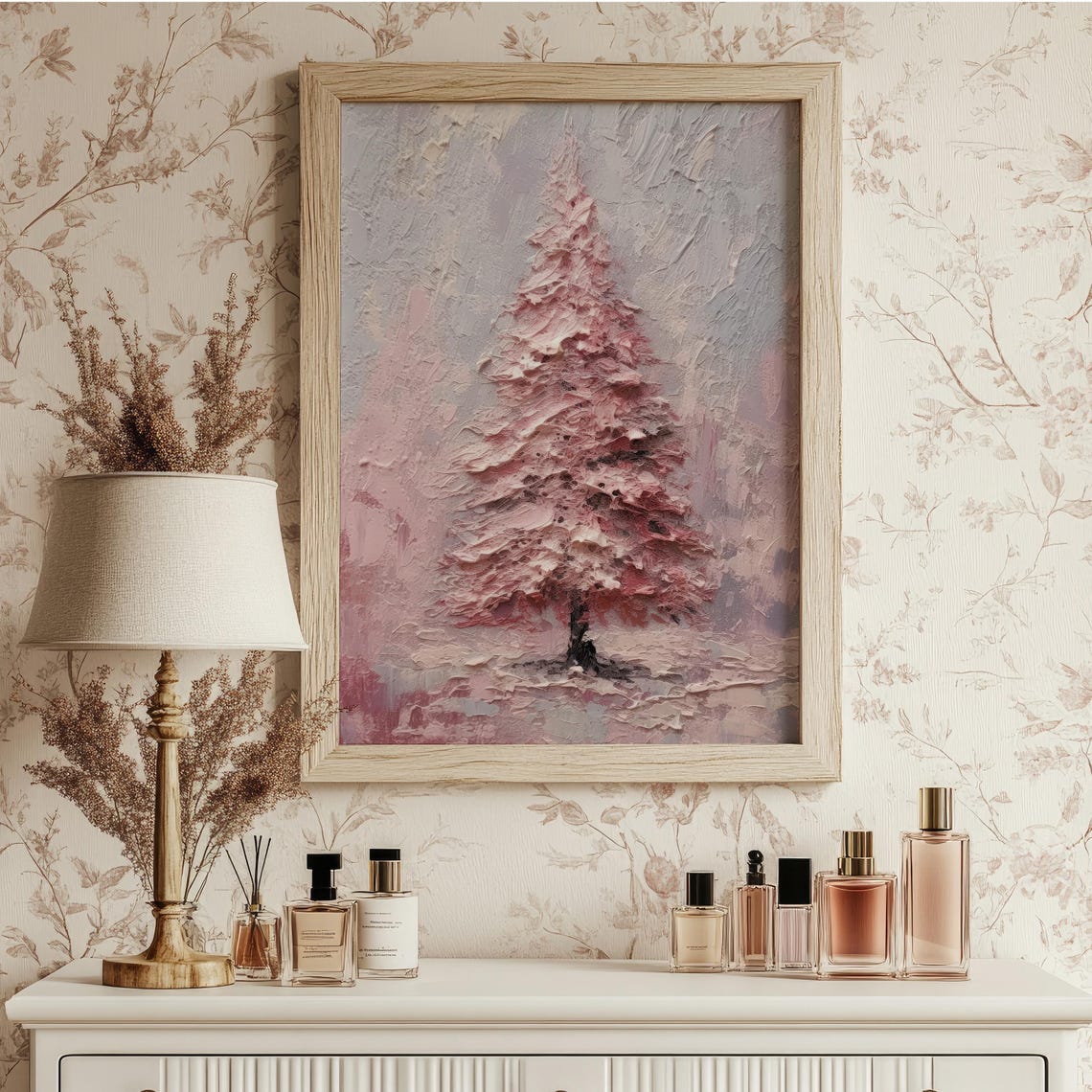 Pink Textured Christmas Tree Minimalist Holiday Wall Art Poster - Image 5