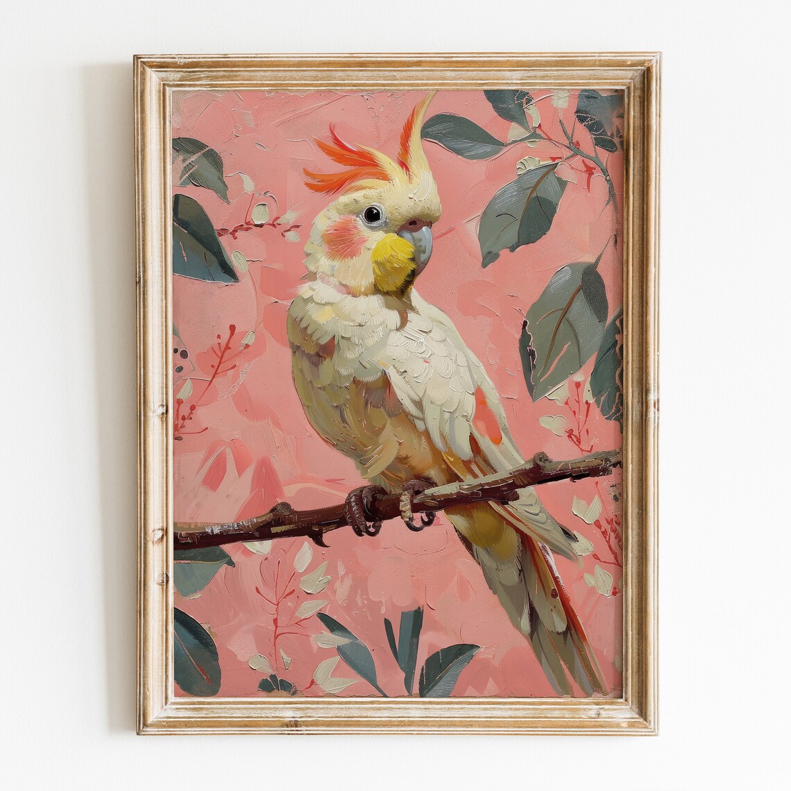 Cockatiel Pink Summer Bird Art Print, Preppy Decor