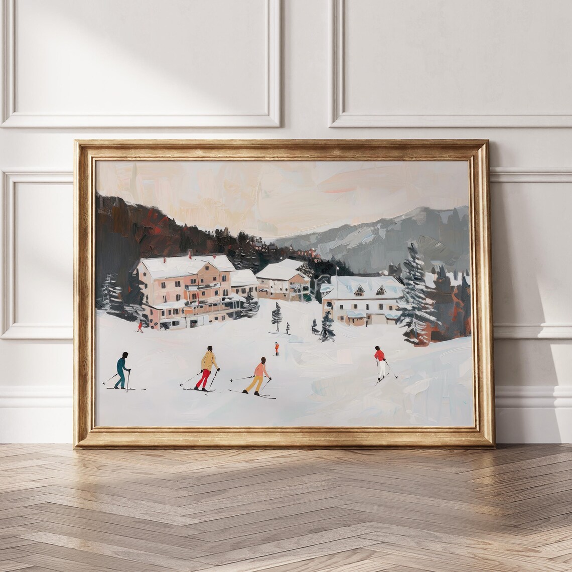 Retro Ski Resort Vintage Winter Landscape Art Print - Image 4