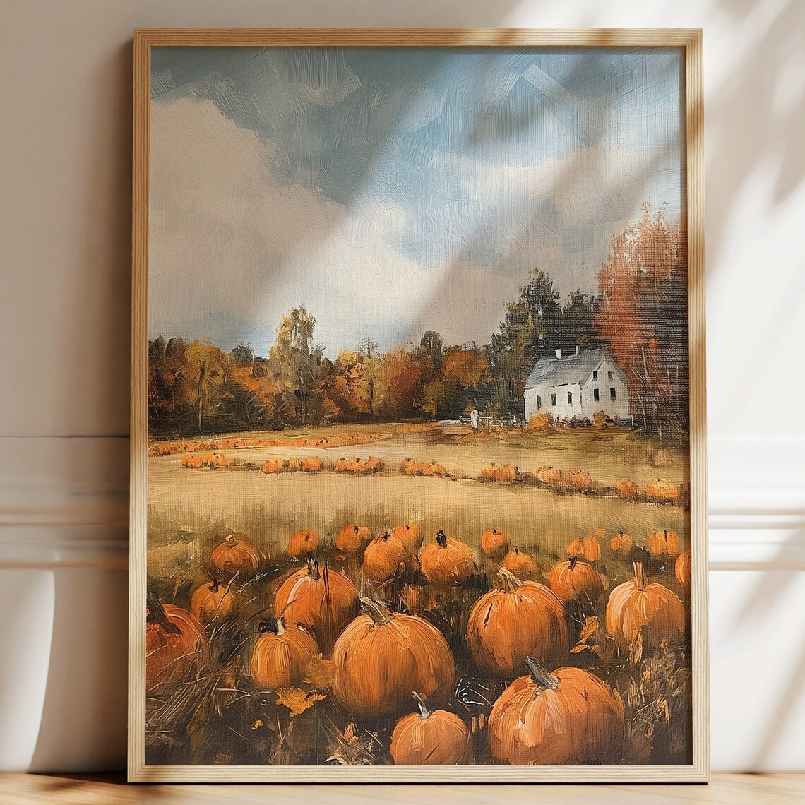 Pumpkin Patch Autumn Farmhouse Field Harvest Painting Wall Art