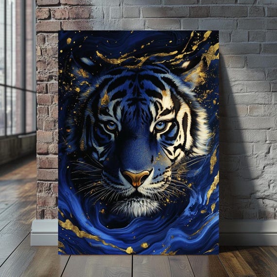 Blue Tiger Modern Jungle Poster Print