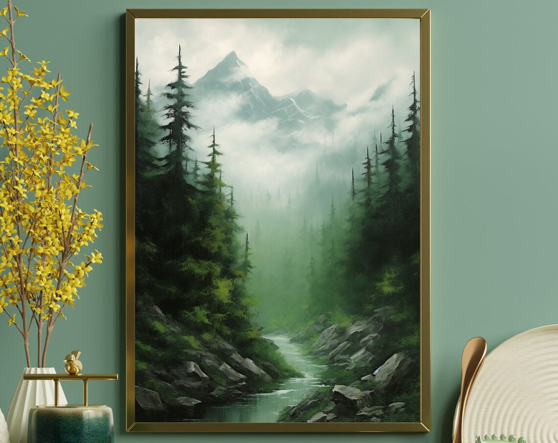 Mountain Vista Art Print, Mossy Green Forest