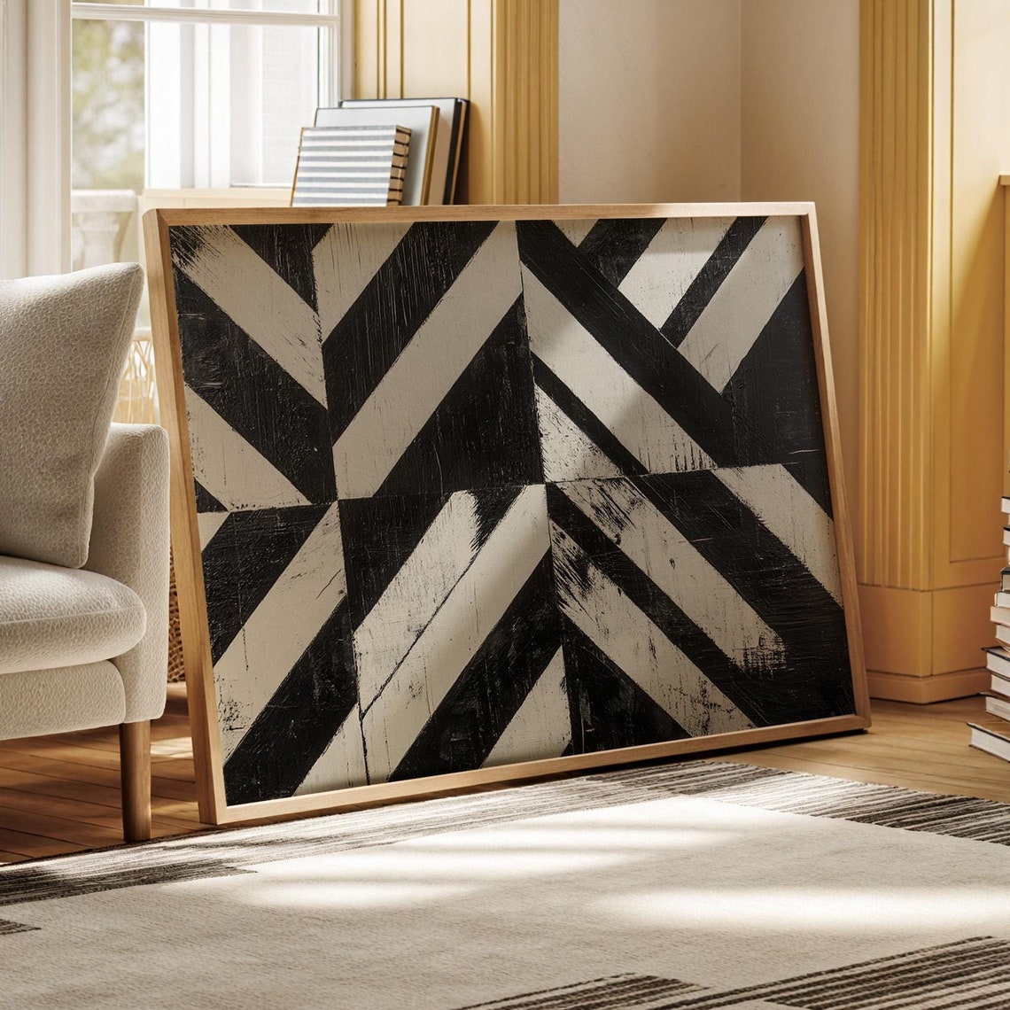 Grunge Black And White Abstract Art With Chevron Patterns And Bold Contrasts