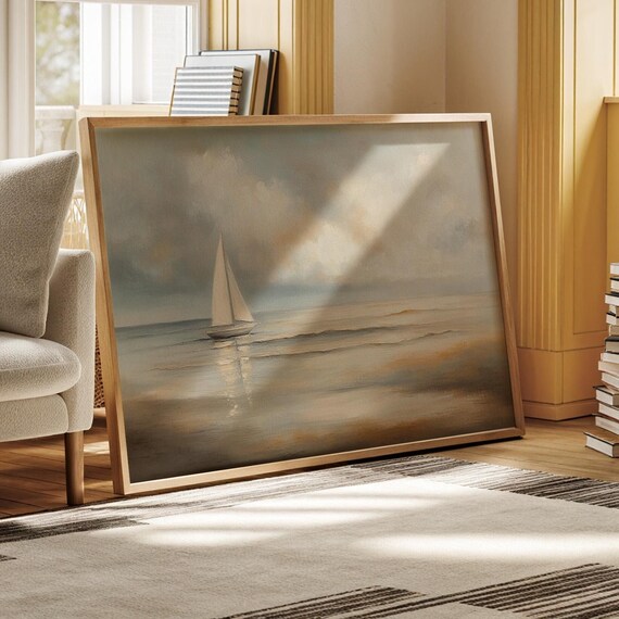 Coastal Sailboat Oil Painting Tranquil Nautical Artwork Perfect For Beach Themed Wall Decor In Homes And Coastal Retreats Wall Art Print
