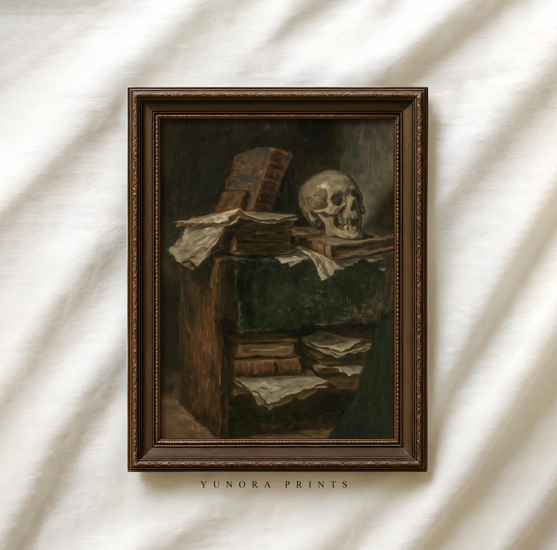 Skull And Old Books Dark Academia Still Life Oil Style Poster