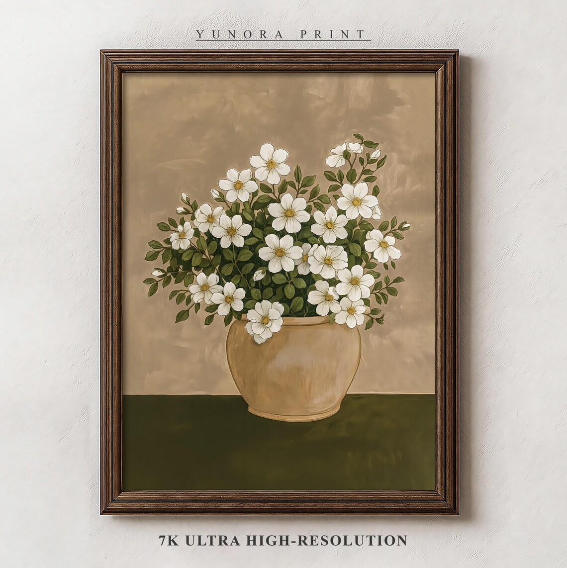 White Wildflowers in a Vase Vintage Floral Still Life Poster