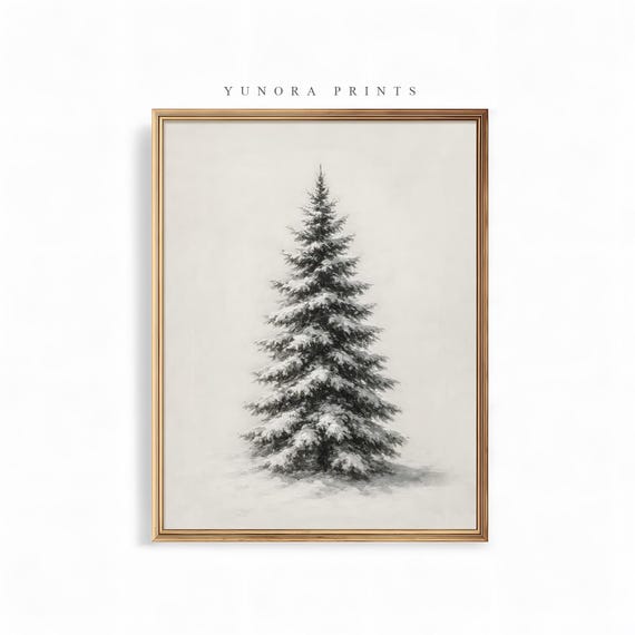 Christmas Snow Pine Tree Print Minimalist Winter Wall Art Nordic Decor