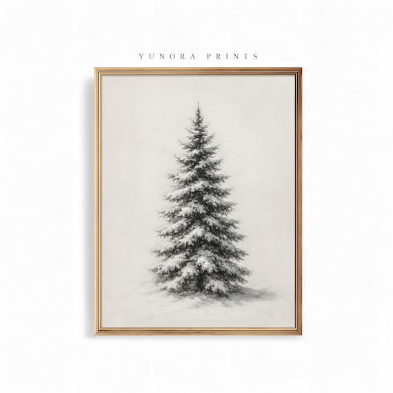 Snowy Pine Tree Minimalist Winter Landscape Art Poster Decor