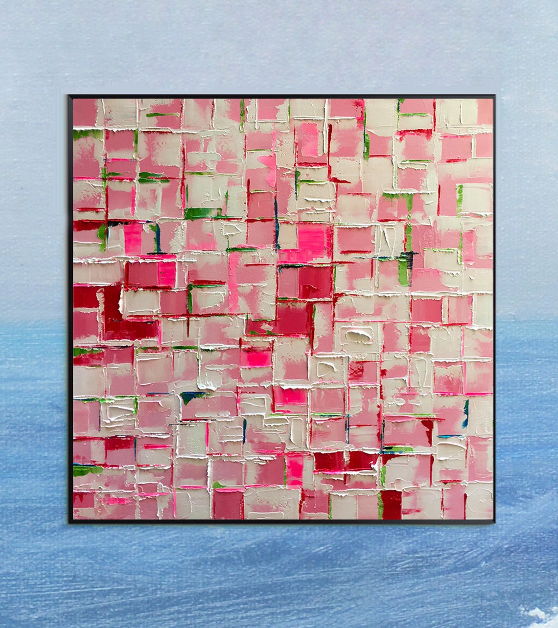 Pink Red Color Block Abstract Textured Canvas Modern Decor Poster