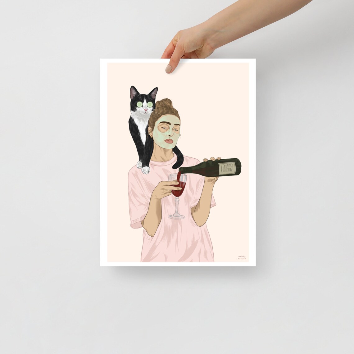 Tuxedo Cat Wine Art Print, Funny Cat Lover Gift - Image 3