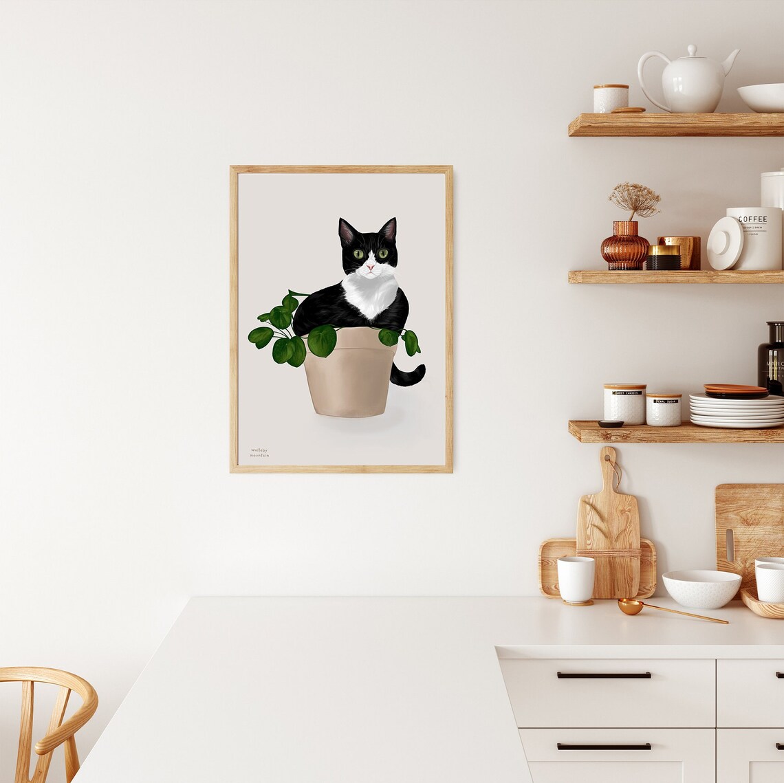 Plant Cat Funny Cat Wall Art Print, Tuxedo Cat - Image 2