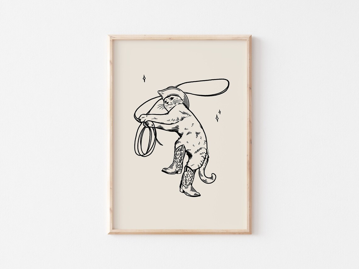 Western Cat Print, Retro Vintage Cat Art Print - Image 3