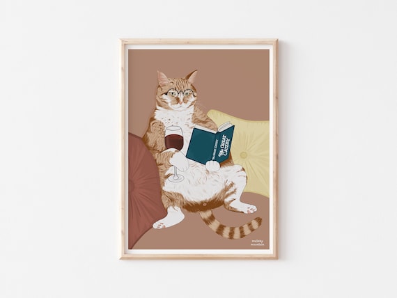 Wine Cat Print, Funny Cat Art Poster