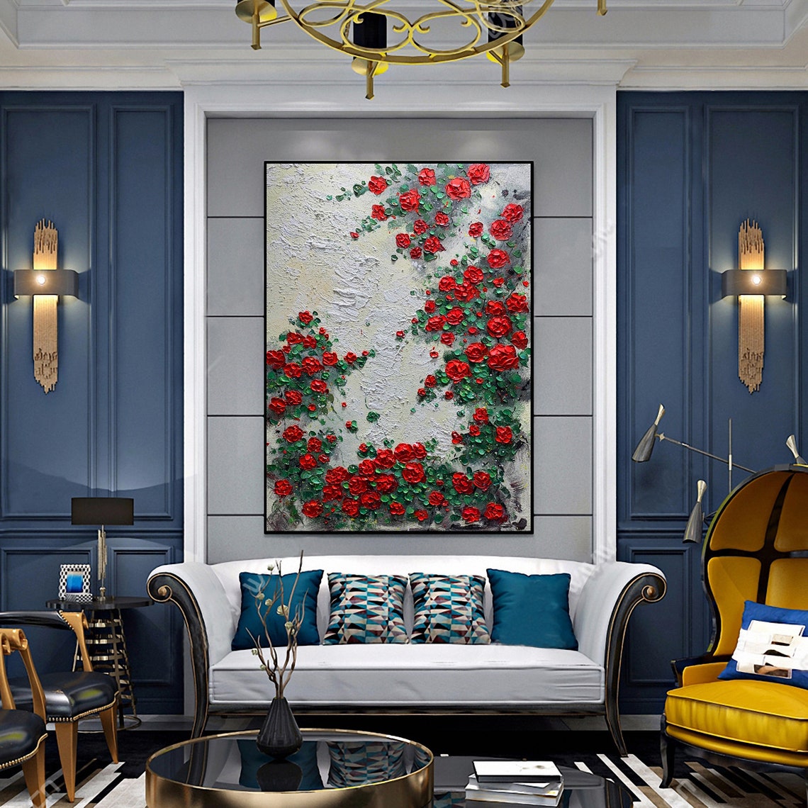 Classic Red Rose Bush Blooming Flowers On White Textured Art Poster - Image 6