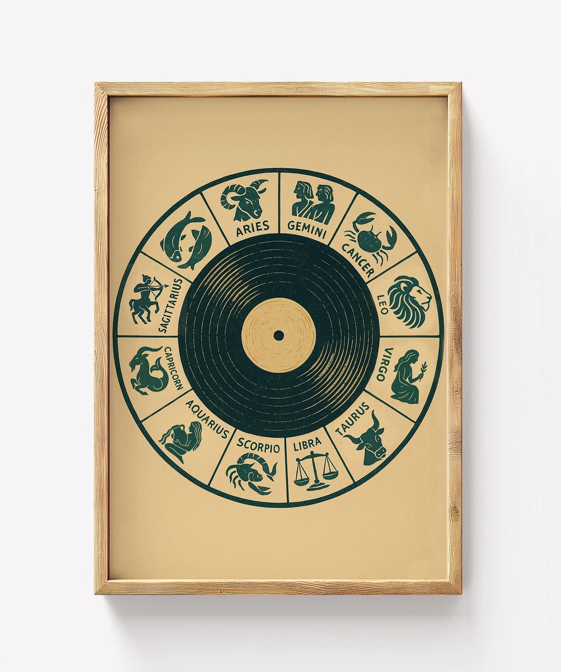 Zodiac Vinyl Record Print Retro Astrology Wheel Boho Music Decor