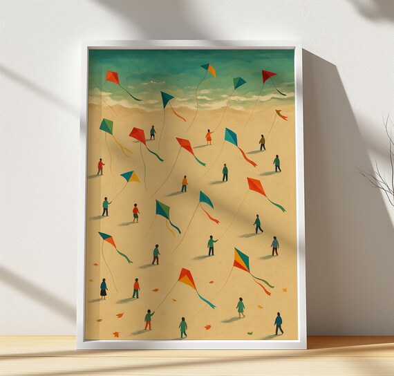 Colorful Kites Beach Day Whimsical Minimalist Gallery Wall Poster